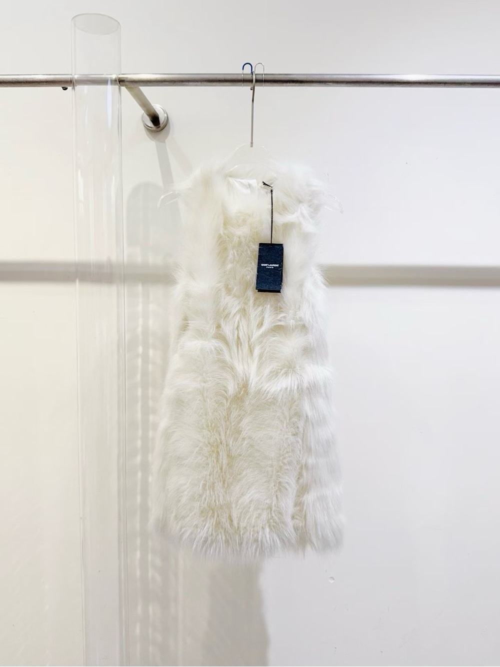 🚩steal Saint Laurent White Faux Fur Shift Dress